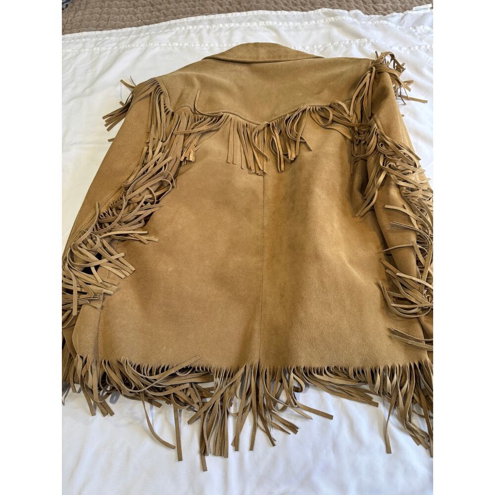 Vintage Sears The Leather Shop Leather Fringe Jacket Brown USA Western - Picture 9 of 16